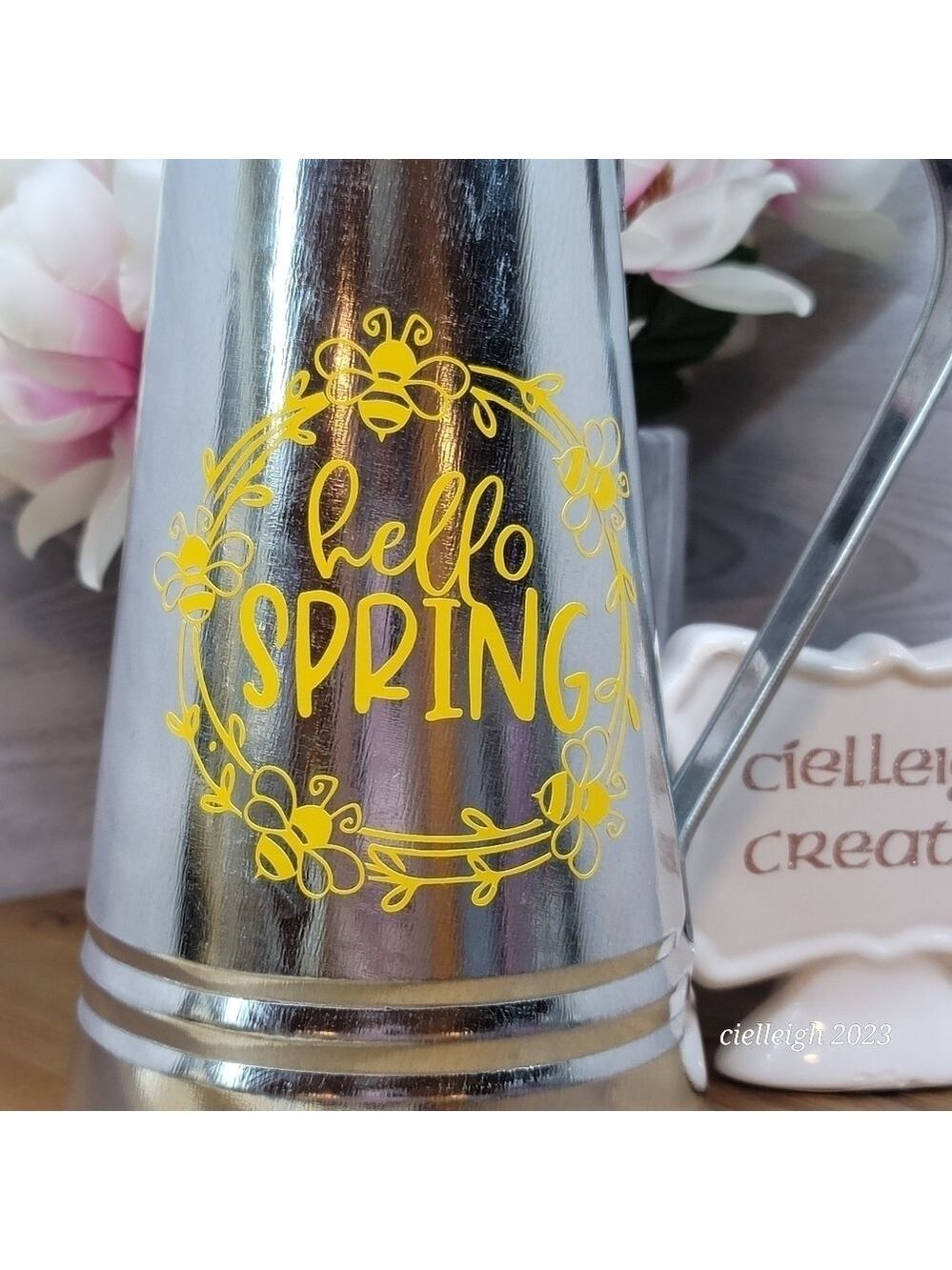 Hello Spring Metal Pitcher / Vase - Picture 2 of 3